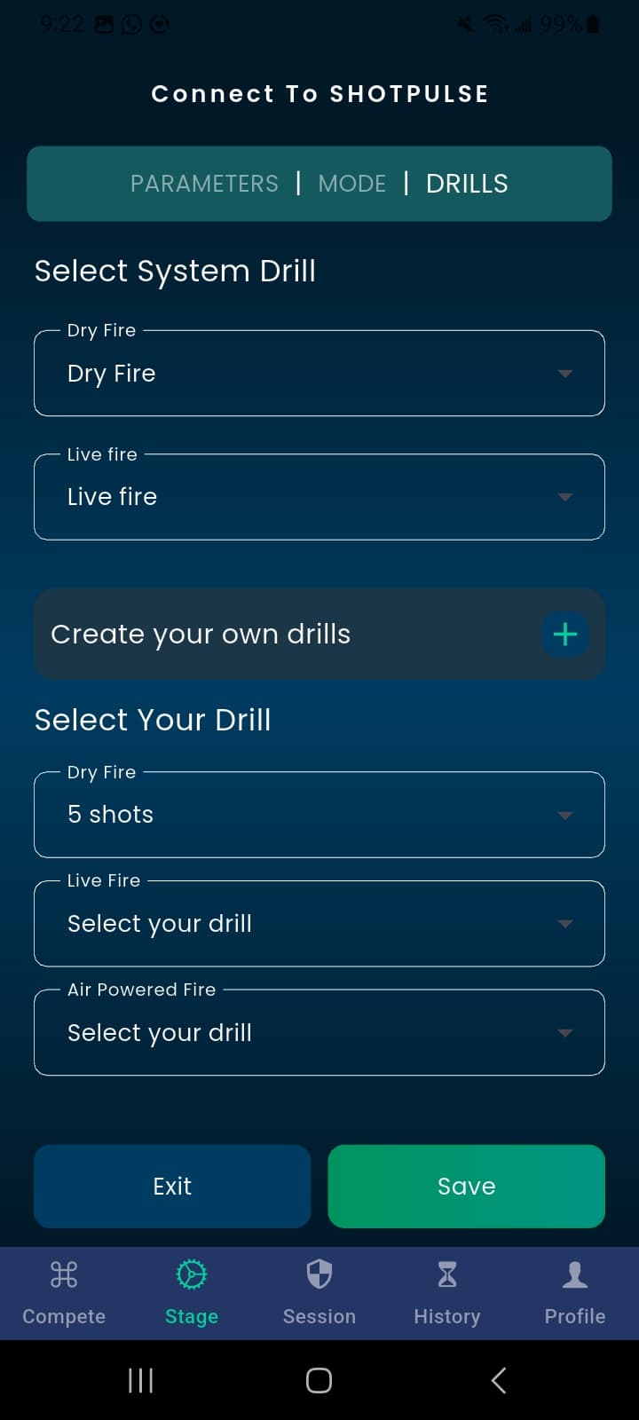 ShotPulse drill selection screen