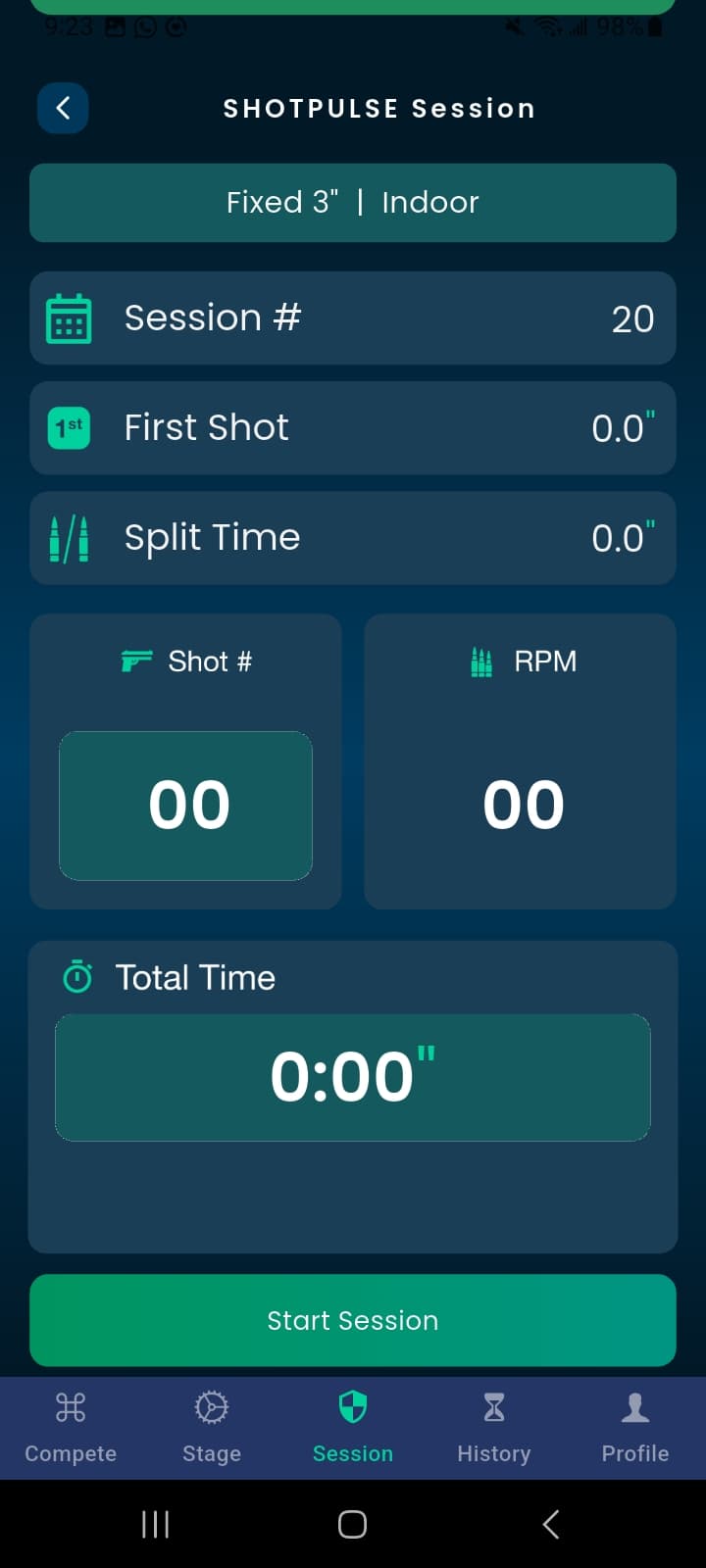 ShotPulse live session tracking screen